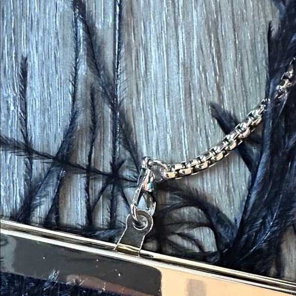 BCBGMaxAzria Black Feathered Clutch Gold Chain - Picture 8 of 12